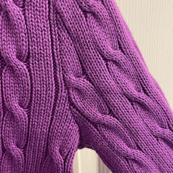 Ralph Lauren Purple Cable Knit V-Neck Cotton Sweater - Picture 12 of 16